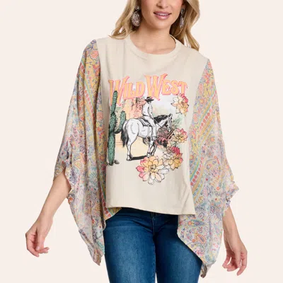 Zutter Women's Ivory Wild West Graphic Kimono Sleeve T-shirt In Neutral
