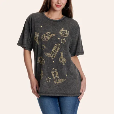 Zutter Women's Vintage Black Western Icons Oversized Graphic T-shirt In Gray