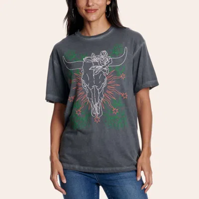 Zutter Women's Washed Charcoal Sketch Skull Graphic T-shirt In Gray