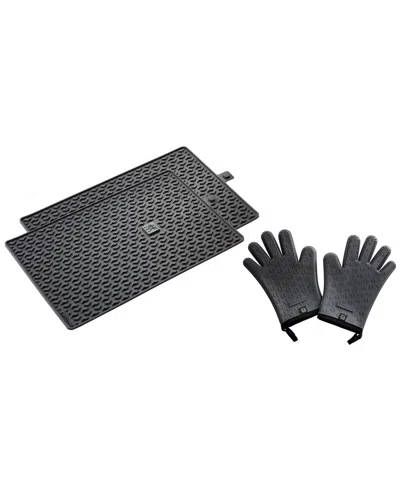 Zwilling Bbq 3pc Silicone Mat Gloves Set In Charcoal