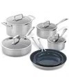 Zwilling Clad Cfx 10-piece Stainless Steel Ceramic Nonstick Cookware Set In Silver