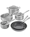 Zwilling Energy Plus 10-piece Nonstick Cookware Set In Stainless Steel,grey