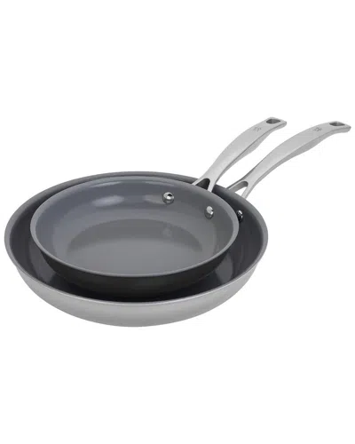 Zwilling J.a. Henckels Henckels Clad H3 2pc Stainless Steel Ceramic Nonstick 8in & 10in Fry Pan Set In Burgundy