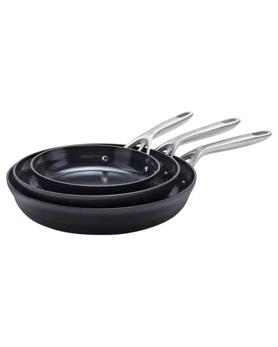 Zwilling J.a. Henckels Motion Ceramic Hard Anodized 3pc Nonstick Fry Pan Set In Black