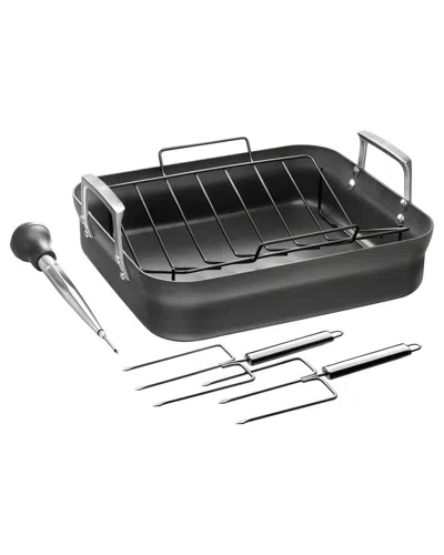 Zwilling J.a. Henckels Motion Hard Anodized 16x14in Nonstick Roaster Pan, Rack  & Tools In Black