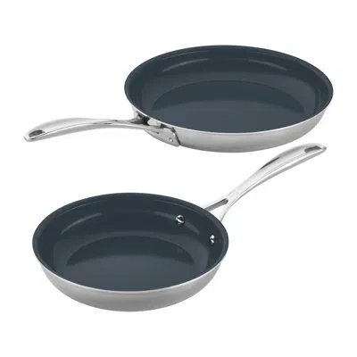 Zwilling J.a. Henckels Zwilling Clad Cfx 2-piece Stainless Steel Ceramic Nonstick 8-in & 10-in Fry Pan Set In Gray