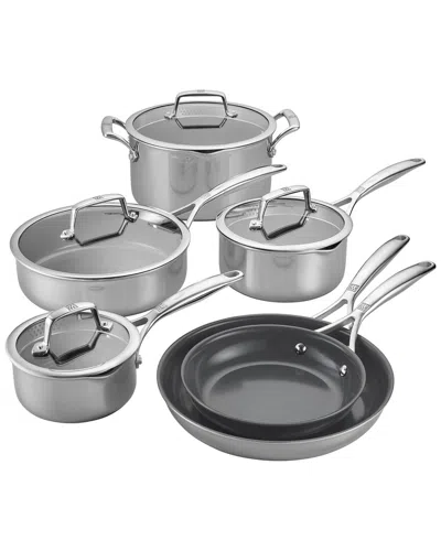 Zwilling J.a. Henckels Zwilling Energy Plus 10pc Stainless Steel Ceramic Nonstick Cookware Set In Gray