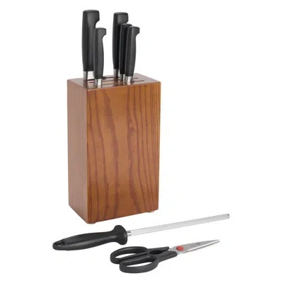 Zwilling J.a. Henckels Zwilling Four Star 8pc-knife Block Set - Brown Ash Wood Block In Black