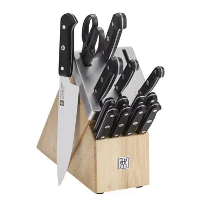 Zwilling J.a. Henckels Zwilling Gourmet 15-pc Self-sharpening Knife Set - Ash Wood In Black