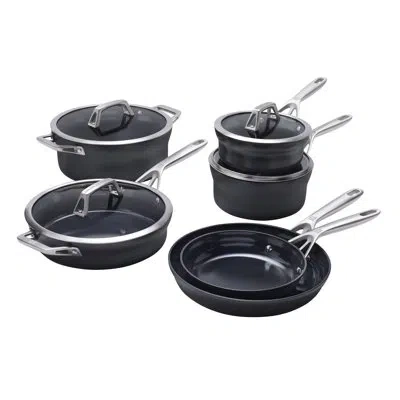 Zwilling J.a. Henckels Zwilling Motion Ceramic 10-pc Aluminum Hard Anodized Ceramic Nonstick Cookware Set In Stainless Steel