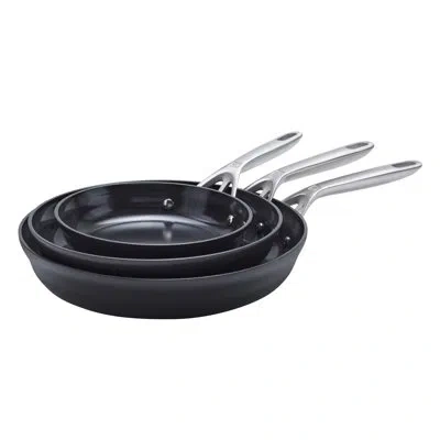 Zwilling J.a. Henckels Zwilling Motion Ceramic 3-pc Aluminum Hard Anodized Ceramic Nonstick Fry Pan Set In Black