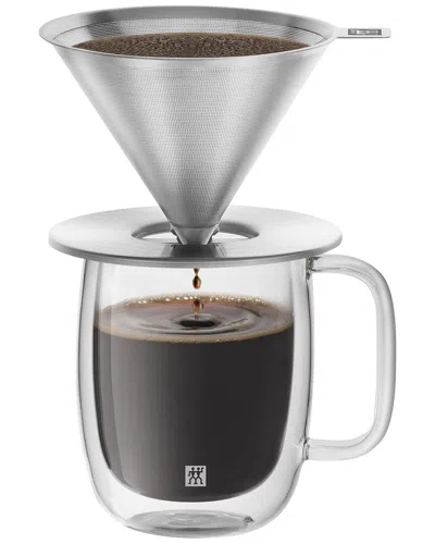 Zwilling J.a. Henckels Zwilling Sorrento Stainless Steel Pour Over Coffee Dripper With Double-wall Glass Coffee Mug In Gray