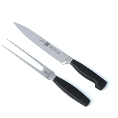 Zwilling J.a. Henckels Zwilling Twin Four Star 2-piece Carving Knife & Fork Set In Matte Black