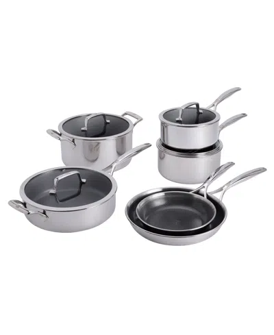 Zwilling Peak Stainless Steel 10-pc. Dual Performance Ceramic Cookware Set In Silver