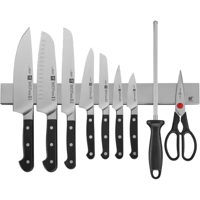 Zwilling Pro 10-pc Knife Set With 17.5-inch Stainless Magnetic Knife Bar In Black