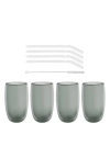 Zwilling Sorrento 8-piece Double Wall Latte Glasses, Straws And Brush Set In Gray