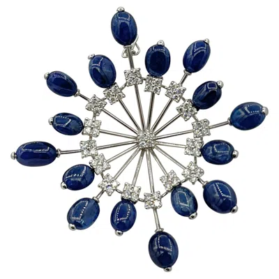 Pre-owned Zydo 16 Sapphire 68 Diamond Pendant Necklace 3.25 Inches 18 Karat White Gold