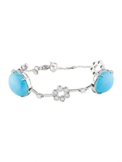 Pre-owned Zydo 18k 27.62ctw Turquoise & 2.66ctw Diamond Link Bracelet, 7.25" In Multicolor
