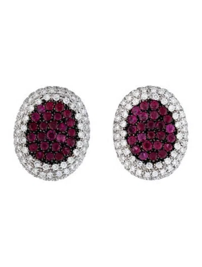 Pre-owned Zydo 18k 3.40ctw Ruby & Diamond Earclip Earrings In Multicolor