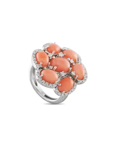 Pre-owned Zydo 18k 7.82 Ct. Tw. Diamond & Coral Ring (authentic Pre-loved) In Brown