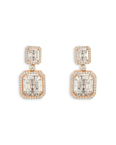 Zydo 18k Rose Gold Mosaic Diamond Mixed Cut Cluster Drop Earrings