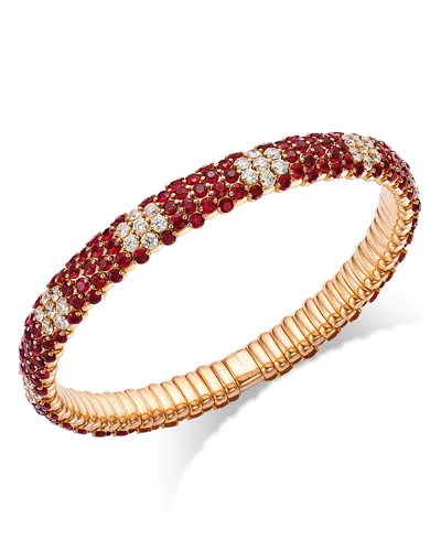 Zydo 18k Rose Gold Stretch Collection Ruby & Diamond Flower Motif Bracelet - Exclusive In Red/white