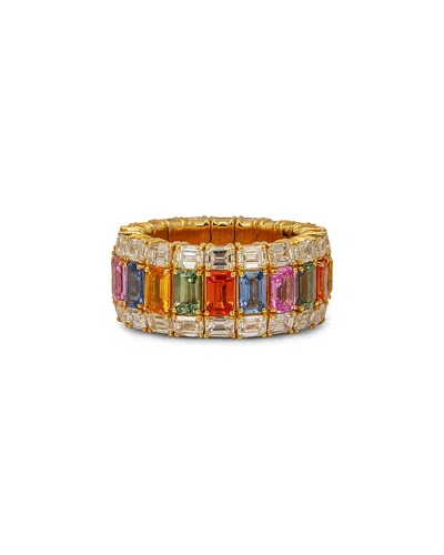Zydo 18k Rose Gold Stretch Rainbow Sapphire & Diamond Ring In Multi