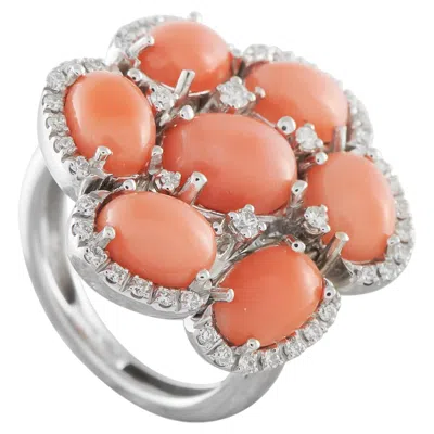 Pre-owned Zydo 18k White Gold 0.50ct Diamond And Coral Ring Zd39-050526