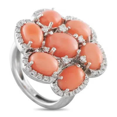 Zydo 18k White Gold 0.50ct Diamond And Coral Ring Zd39-050526 In Silver