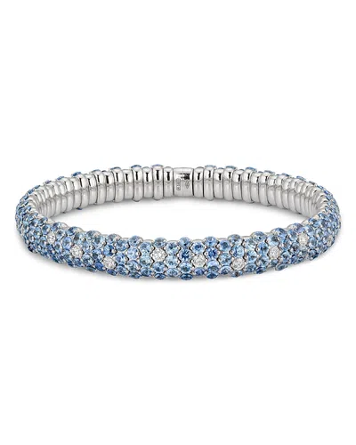 Zydo 18k White Gold Baby Blue Sapphire & Diamond Domed Stretch Bracelet