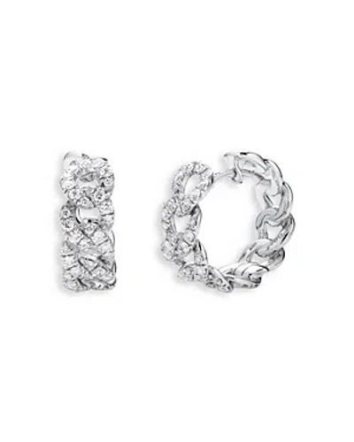 Zydo 18k White Gold Classic Chain Diamond Gourmette Hoop Earrings In Metallic