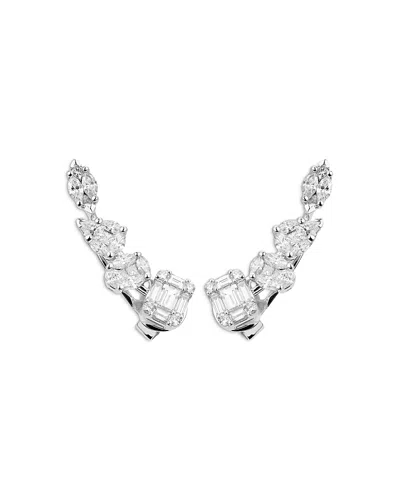 Zydo 18k White Gold Diamond Mosaic Climber Earrings, 1.41 Tcw