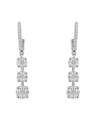 Zydo 18k White Gold Diamond Mosaic Three Element Drop Earrings, 1.1 Tcw