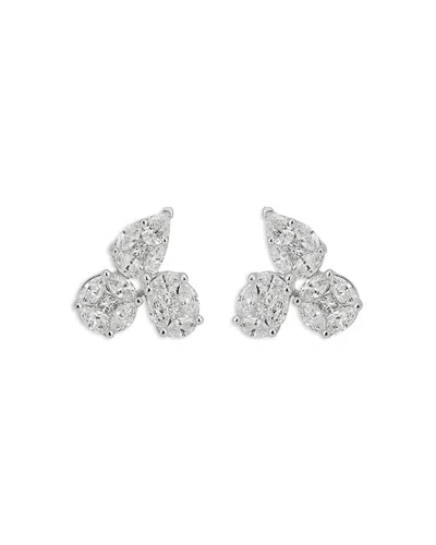 Zydo 18k White Gold Diamond Mosaic Three Element Stud Earrings, 1.38 Tcw