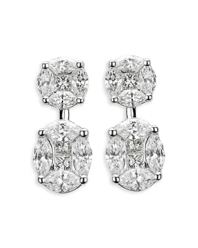Zydo 18k White Gold Diamond Two Element Drop Mosaic Earrings, 1.73 Tcw