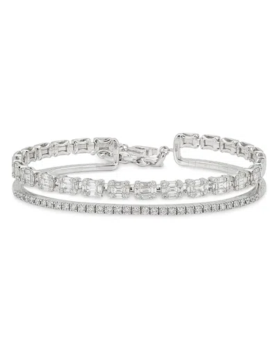Zydo 18k White Gold Diamond Two Row Bangle Bracelet, 2.18 Tcw In Gray