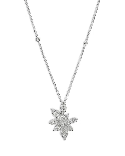 Zydo 18k White Gold Mosaic Diamond Flower Pendant Necklace, 16 In Metallic