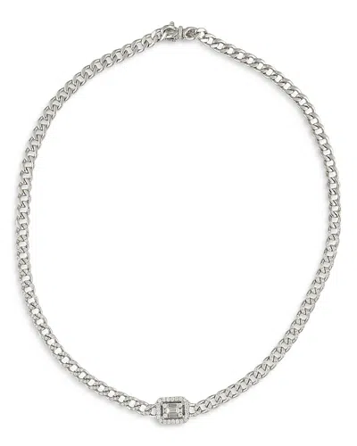 Zydo 18k White Gold Mosaic Diamond Groumette Link Choker Necklace, 12.5