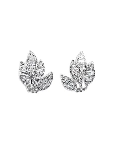 Zydo 18k White Gold Mosaic Diamond Leaf Cluster Stud Earrings In Neutral