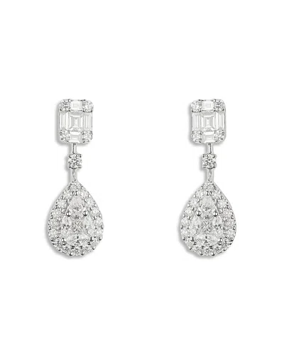 Zydo 18k White Gold Mosaic Diamond Mixed Cut Drop Earrings In Metallic