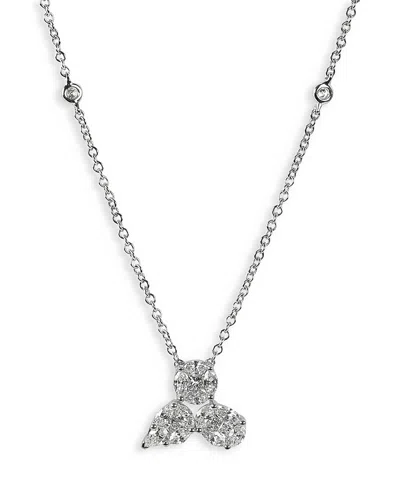 Zydo 18k White Gold Mosaic Diamond Trio Cluster Pendant Necklace, 16