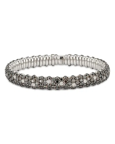 Zydo 18k White Gold Stretch Black & White Diamond Domed Bracelet In Silver