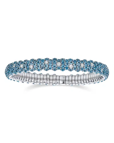 Zydo 18k White Gold Stretch Blue Topaz & Diamond Bracelet In Blue/white