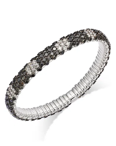 Zydo 18k White Gold Stretch Collection Black & White Diamond Flower Motif Bracelet - Exclusive In Black/white