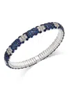 Zydo 18k White Gold Stretch Collection Blue Sapphire & Diamond Flower Motif Bracelet - Exclusive In Blue/white