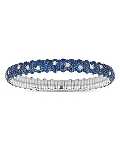 Zydo 18k White Gold Stretch Sapphire & Diamond Domed Bracelet In Blue