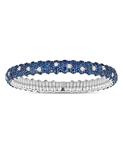 Zydo 18k White Gold Stretch Sapphire & Diamond Domed Bracelet In Blue/white