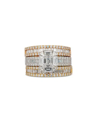 Zydo 18k Yellow, White, & Rose Gold Mosaic Diamond Mixed Cut Bridal Rings, Set Of 3