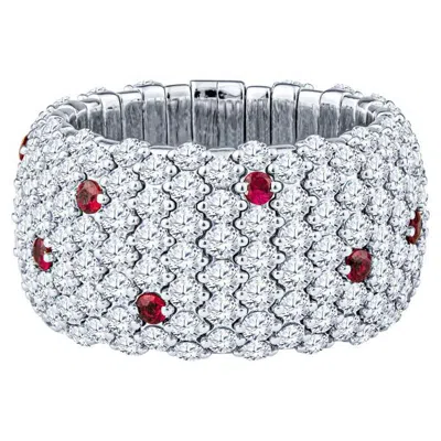Pre-owned Zydo 5.85ctw Round Diamond & 0.41ctw Round Ruby 18k White Gold Stretch Band Ring