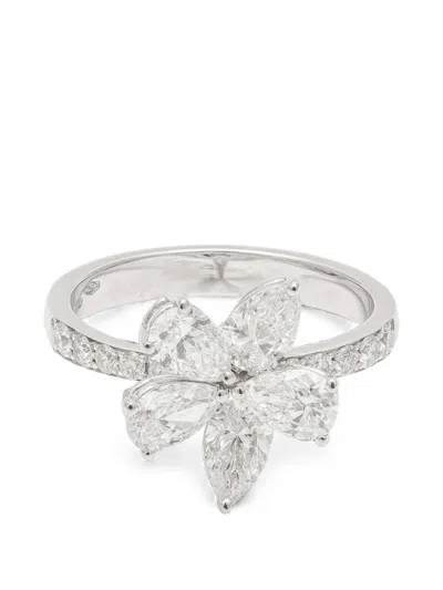 Zydo Diamond Flower Ring In Silver